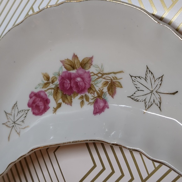Vintage Apco, Moss Rose with maple leaves Cresent Moon Plates, Fish Bone Plate - Picture 2 of 6